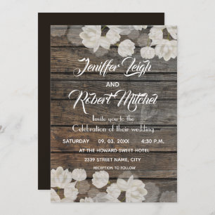 Elegant white tulips rustic wedding invitation