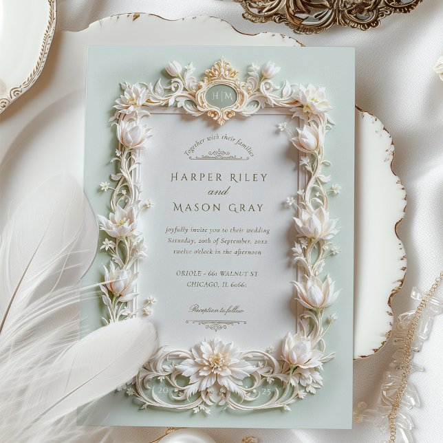Elegant White Tulips with Faux Gold Invitation (Creator Uploaded)