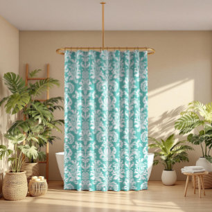 Elegant White & Turquoise Floral Damasks Pattern