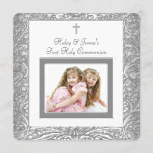 Elegant White Twin First Communion Invitation