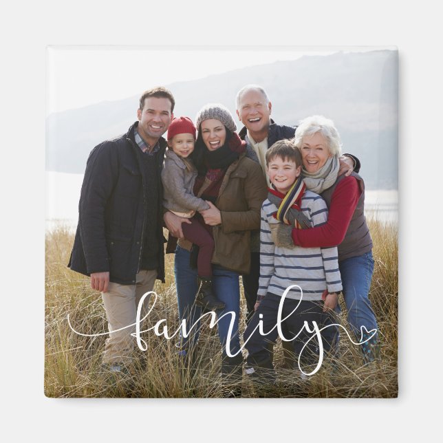 Elegant White Typography | Custom Family Photo Magnet (Front)