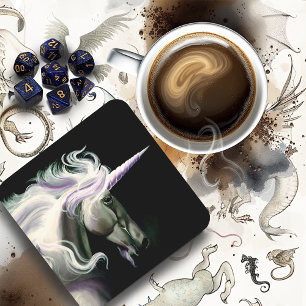 Elegant White Unicorn Flowing Mane Purple Fantasy Coaster