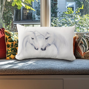 Elegant White Unicorns Couple Fantasy Romantic Lumbar Pillow