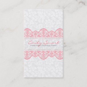 Elegant White Vintage Damasks Pink Lace Business Card