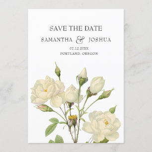Elegant White Vintage Rose Wedding Save The Date Invitation