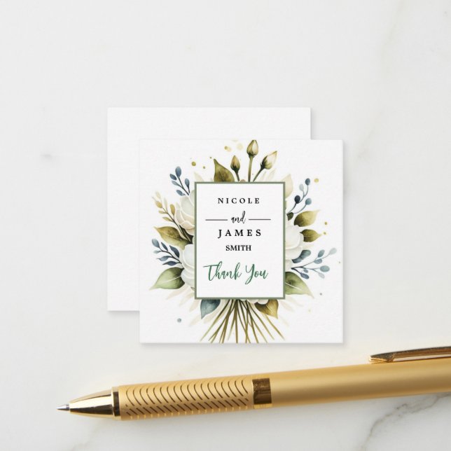 Elegant White Watercolor Floral Enclosure Card (Front/Back In Situ)