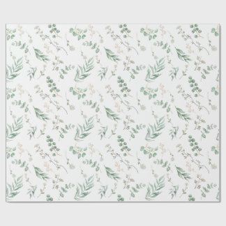 Elegant White Watercolor Floral Eucalyptus Wrapping Paper