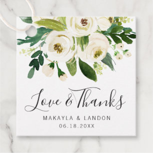 Elegant White Watercolor Floral Greenery Wedding Favour Tags