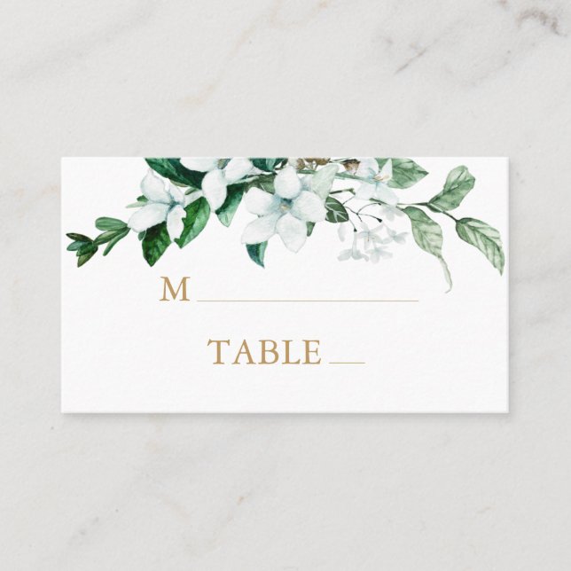 Elegant White Watercolor Floral Greenery Wedding Place Card (Front)