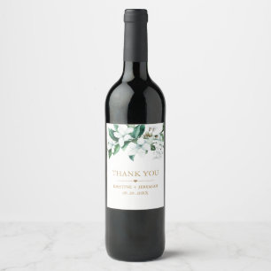 Elegant White Watercolor Floral Greenery Wedding Wine Label