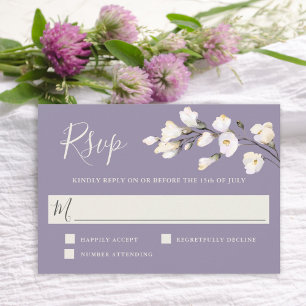 Elegant White Watercolor Floral Lavender RSVP