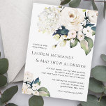 Elegant White Watercolor Floral Wedding Invitation<br><div class="desc">A beautiful choice in wedding invitations with a popular neutral color scheme, this design features a cascading bouquets of white watercolor florals with trailing greenery. The flowers include roses, hydrangeas and matching mixed florals for a lovely effect. The text pairings used in this design feature the bride and groom's names...</div>