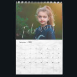 Elegant White Watercolor Script Multi Photo Calendar<br><div class="desc">Create the perfect calendar this year with this chic, modern design. The design easily allows you to personalize the covers and months with your photos, and each month features the name of the month written as a photo overlay in a white watercolor brush script. The design also features a faux...</div>