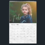 Elegant White Watercolor Script Multi Photo Calendar<br><div class="desc">Create the perfect calendar this year with this chic, modern design. The design easily allows you to personalize the covers and months with your photos, and each month features the name of the month written as a photo overlay in a white watercolor brush script. The design also features a faux...</div>