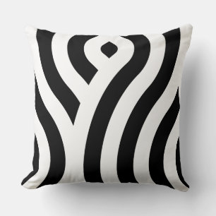 Elegant White Wave Pattern Black Throw Pillow