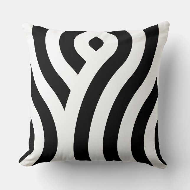 Elegant White Wave Pattern Black Throw Pillow (Front)