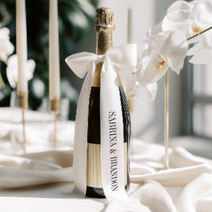 Elegant White Wedding Bride & Groom Names Satin Ribbon