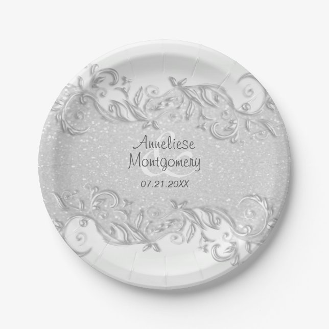 Elegant White Wedding Design Paper Plate (Front)