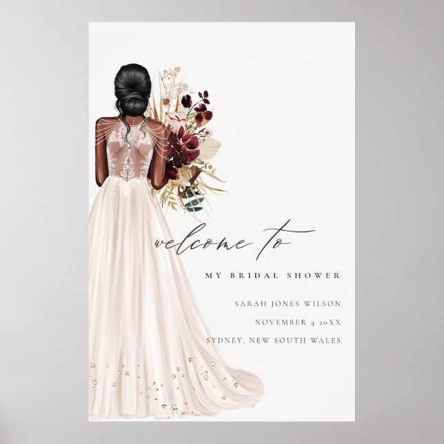  Elegant White Wedding Gown Bridal Shower Welcome Poster (Front)