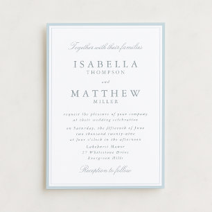 Elegant White Wedding Invitation with Blue Frame