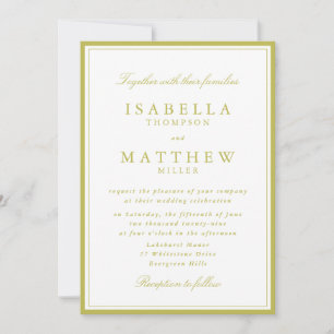 Elegant White Wedding Invitation with Citrus Green