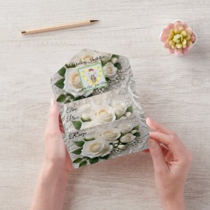 Elegant White Wedding Lace And Roses,  All In One Invitation