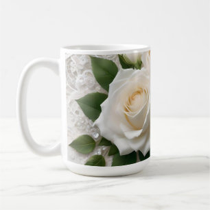 Elegant White Wedding Lace And Roses, Coffee Mug