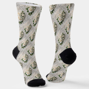 Elegant White Wedding Lace And Roses, Socks