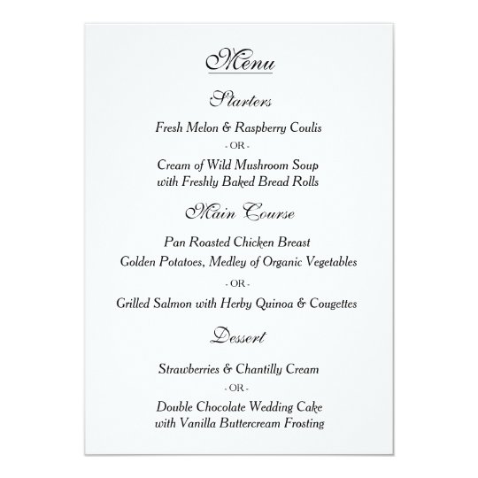 Elegant White Wedding Menu Card