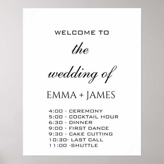Elegant White Wedding Order Of Events Poster (Front)