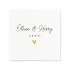 Elegant White Wedding Paper Napkin | Gold Heart