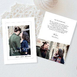 Elegant White Wedding Photo Thank You Card