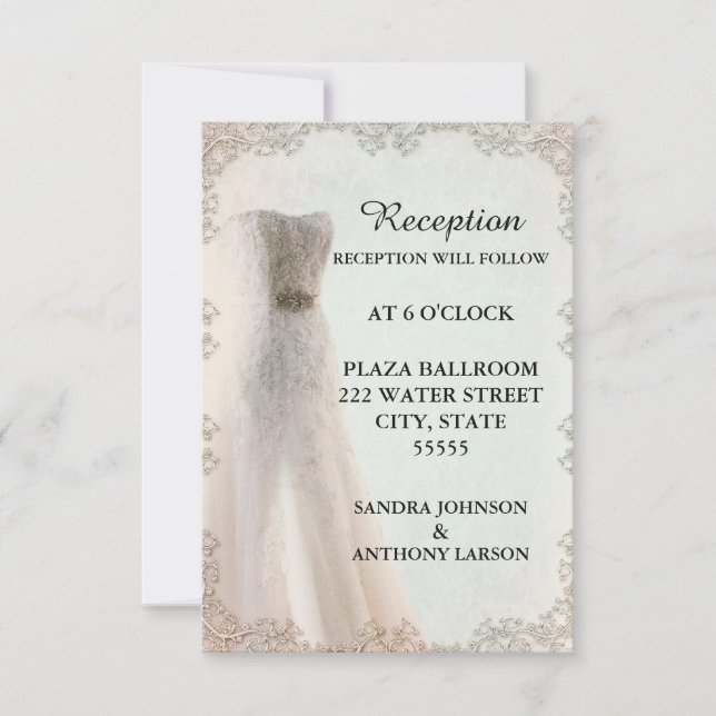 Elegant White Wedding Reception, Wedding Dress Invitation (Front)