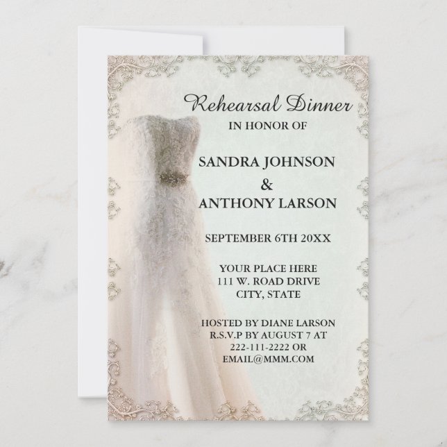 Elegant White Wedding Rehearsal Invitation (Front)