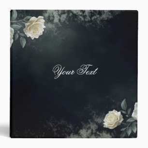 Elegant White Wedding Roses on Black Background Binder