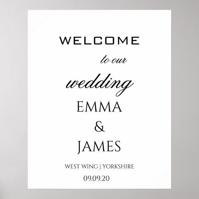 Elegant White Wedding Welcome Personalised  Poster (Front)