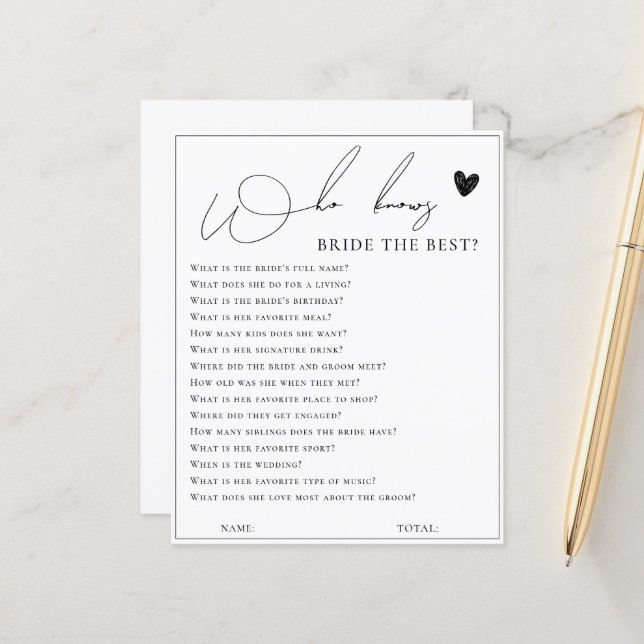 Elegant white who knows the bride best game (Front/Back In Situ)