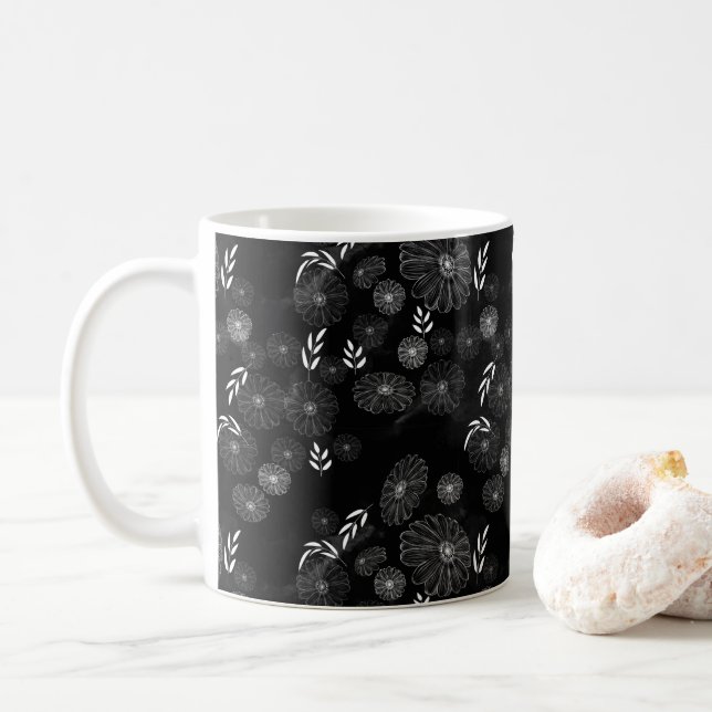 Elegant White Wildflower Doodles Pattern Coffee Mu Coffee Mug (With Donut)