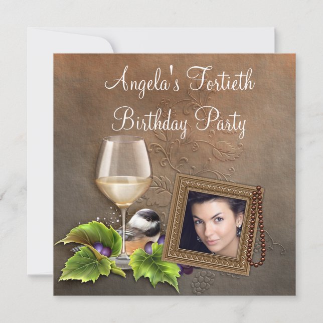Elegant White Wine Womans Photo Birthday Party Invitation (Front)
