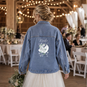 Elegant White Winter Fantasy Dragon Roses Wedding Denim Jacket
