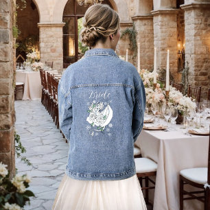 Elegant White Winter Fantasy Dragon Roses Wedding Denim Jacket