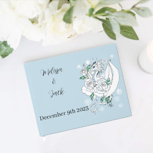 Elegant White Winter Fantasy Dragon Roses Wedding Guest Book