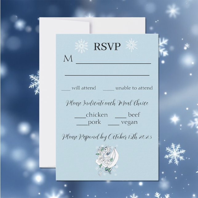 Elegant White Winter Fantasy Dragon Roses Wedding RSVP Card (Creator Uploaded)