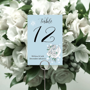 Elegant White Winter Fantasy Dragon Roses Wedding Table Number