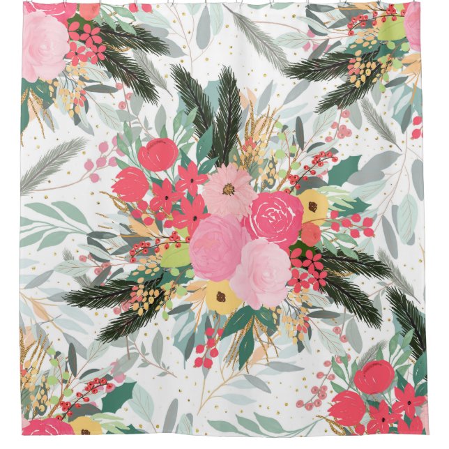 Elegant White Winter Floral & Gold Glitter Dots (Front)