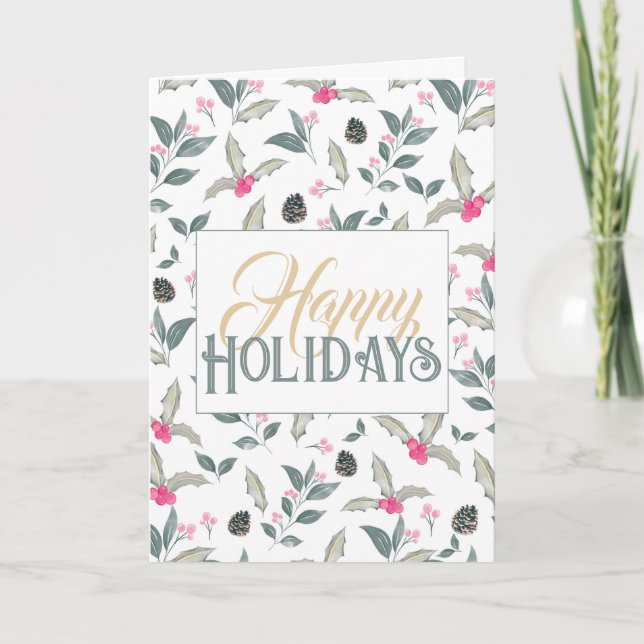Elegant White Winter floral Watercolor Christmas Card (Front)