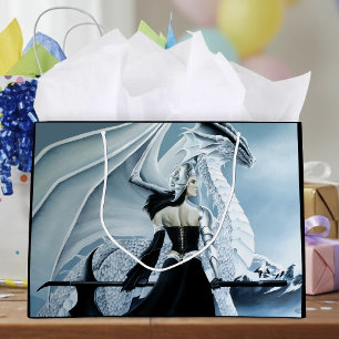 Elegant White Winter Gothic Dragon Queen Fantasy Large Gift Bag