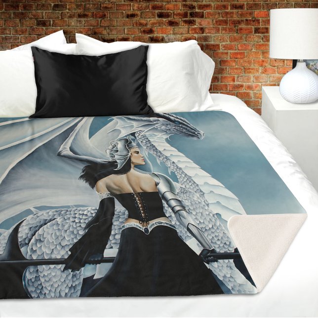 Elegant White Winter Gothic Dragon Queen Fantasy Sherpa Blanket (Creator Uploaded)