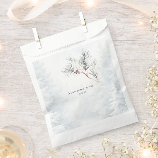 Elegant White Winter Pine Bridal Shower Favour Bag (Clipped)