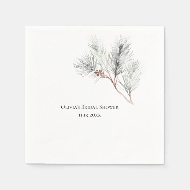 Elegant White Winter Pine Bridal Shower Napkin (Front)